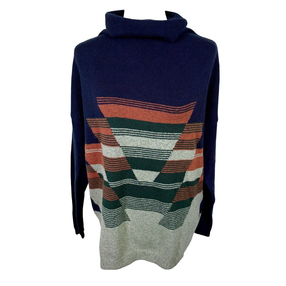 Prana Womens Navy Blue Geometric Intarsia Turtleneck Organic Cotton Sweater M